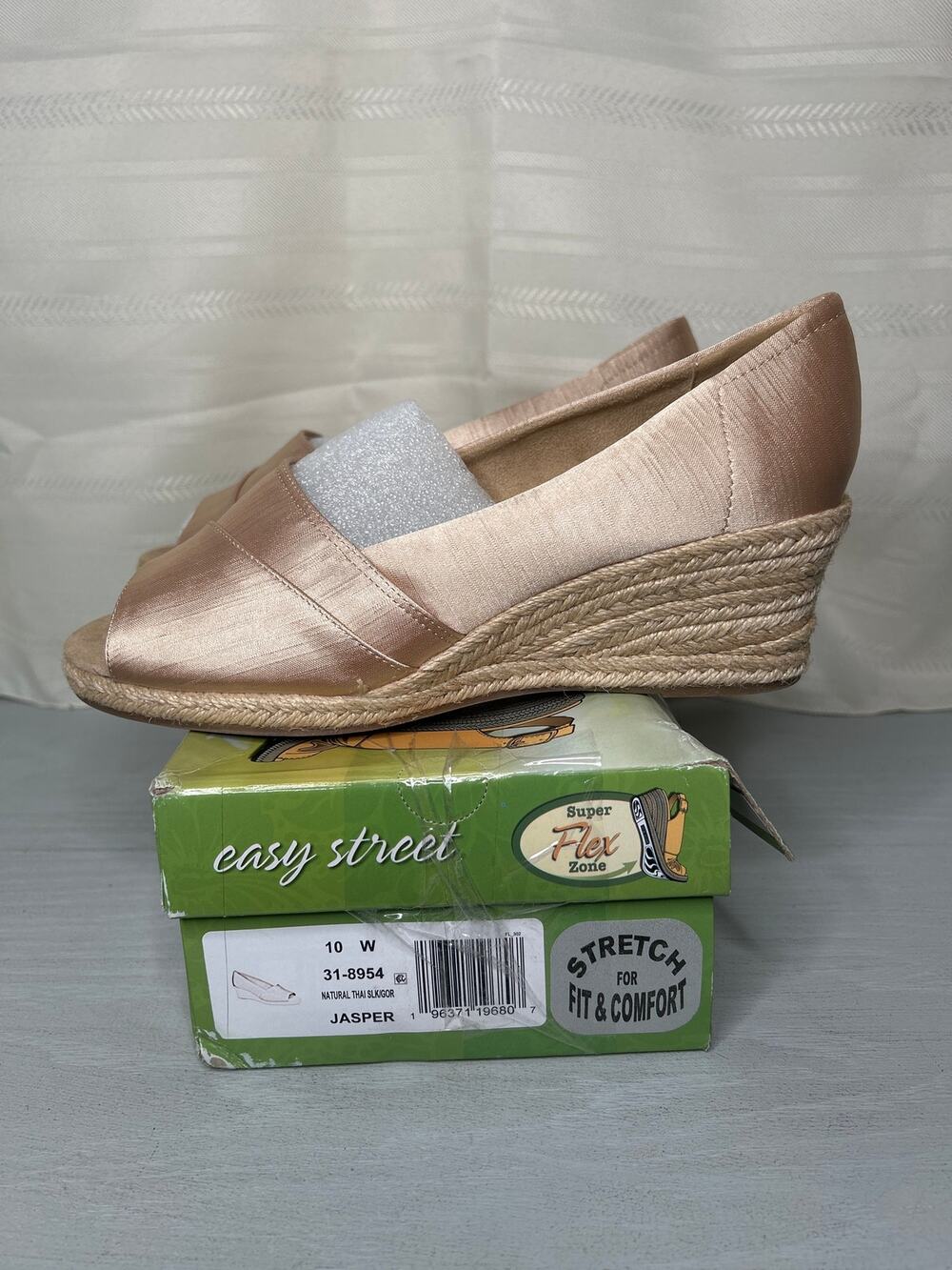 Easy Street Jasper SuperFlex Espadrille Sandals Natural Thai Silk 10W